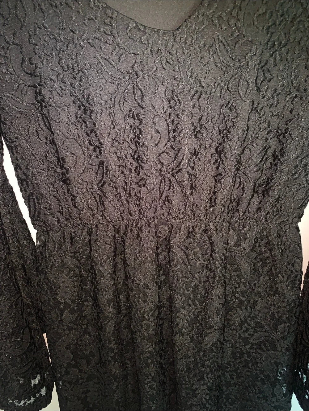 Pink Owl Black Lace Long-Sleeve V-Neck mini Dress, size Small